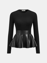 Faux Leather Peplum Long-Sleeve Top